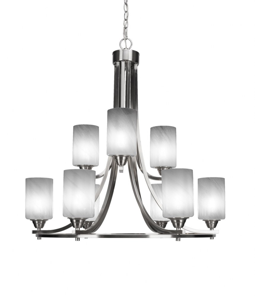 Toltec Lighting-3409-BN-3001-Paramount-9 Light Chandelier-28.5 Inches Wide by 29.75 Inches High   Brushed Nickel Finish with White Marble Glass