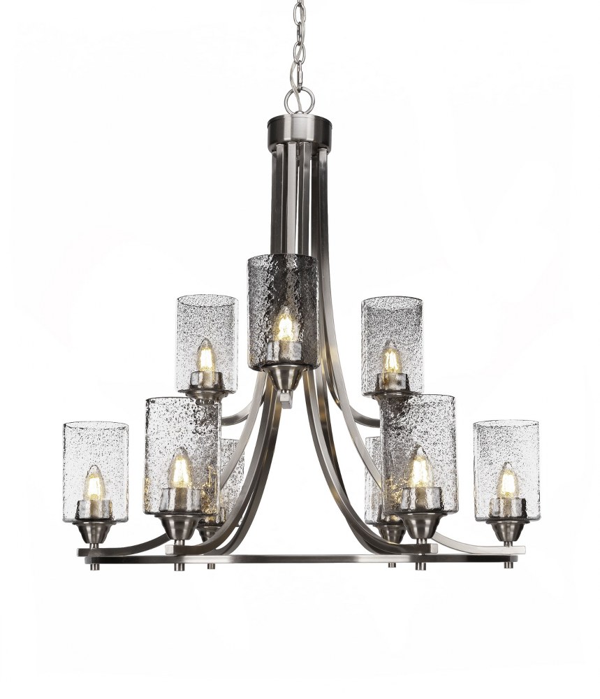 Toltec Lighting-3409-BN-3002-Paramount-9 Light Chandelier-28.5 Inches Wide by 29.75 Inches High   Brushed Nickel Finish with Smoke Bubble Glass
