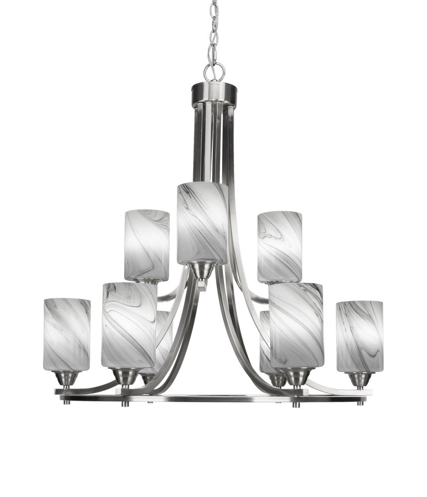 Toltec Lighting-3409-BN-3009-Paramount-9 Light Chandelier-28.5 Inches Wide by 29.75 Inches High   Brushed Nickel Finish with Onyx Swirl Glass