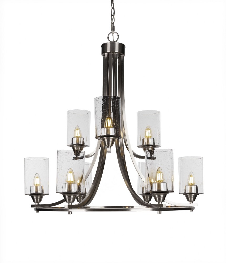 Toltec Lighting-3409-BN-300-Paramount-9 Light Chandelier-28.5 Inches Wide by 29.75 Inches High   Brushed Nickel Finish with Clear Bubble Glass