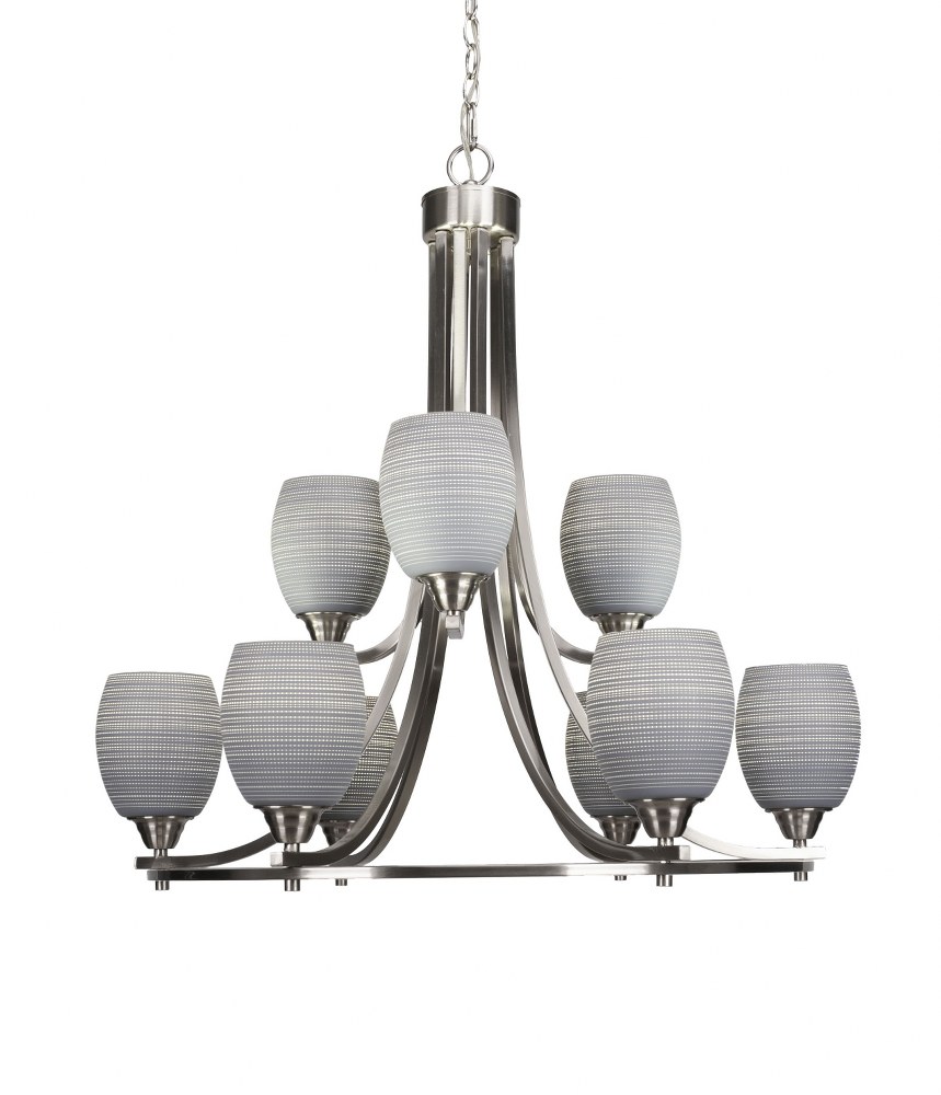 Toltec Lighting-3409-BN-4022-Paramount-9 Light Chandelier-28.5 Inches Wide by 29.75 Inches High   Brushed Nickel Finish with Gray Matrix Glass