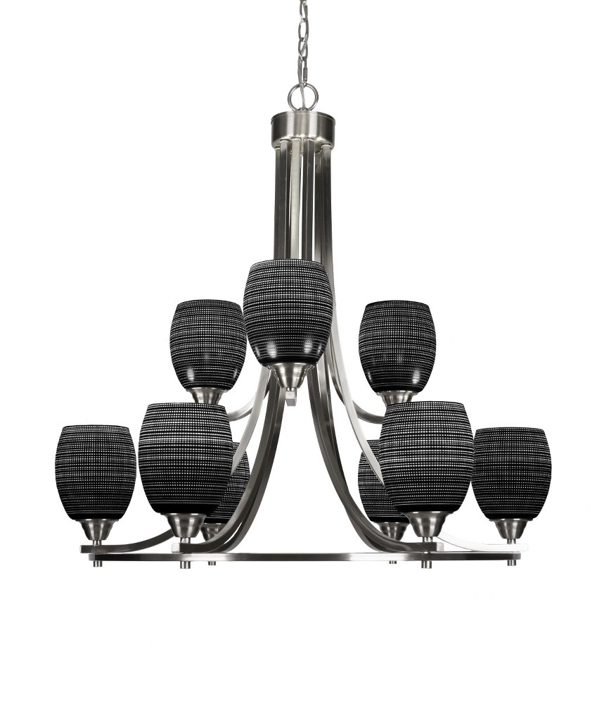Toltec Lighting-3409-BN-4029-Paramount-9 Light Chandelier-28.5 Inches Wide by 29.75 Inches High   Brushed Nickel Finish with Black Matrix Glass