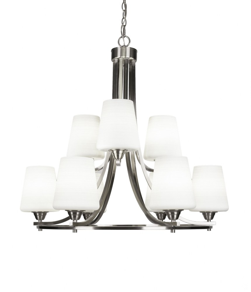Toltec Lighting-3409-BN-4031-Paramount-9 Light Chandelier-28.5 Inches Wide by 29.75 Inches High Brushed Nickel White Matrix Paramount-9 Light Chandelier-28.5 Inches Wide by 29.75 Inches High