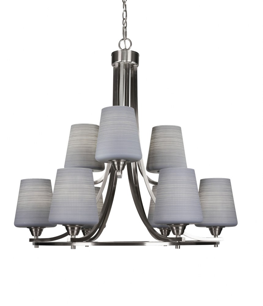Toltec Lighting-3409-BN-4032-Paramount-9 Light Chandelier-28.5 Inches Wide by 29.75 Inches High   Brushed Nickel Finish with Gray Matrix Glass