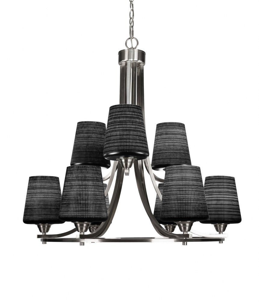 Toltec Lighting-3409-BN-4039-Paramount-9 Light Chandelier-28.5 Inches Wide by 29.75 Inches High   Brushed Nickel Finish with Black Matrix Glass