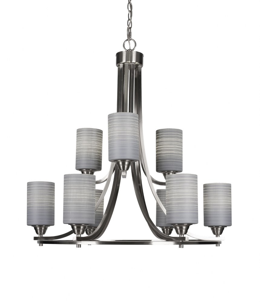 Toltec Lighting-3409-BN-4062-Paramount-9 Light Chandelier-28.5 Inches Wide by 29.75 Inches High Brushed Nickel Gray Matrix Paramount-9 Light Chandelier-28.5 Inches Wide by 29.75 Inches High