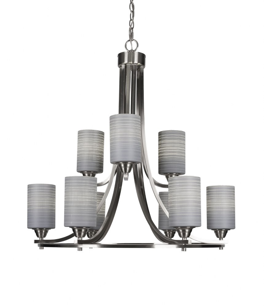 Toltec Lighting-3409-BN-4062-Paramount-9 Light Chandelier-28.5 Inches Wide by 29.75 Inches High   Brushed Nickel Finish with Gray Matrix Glass