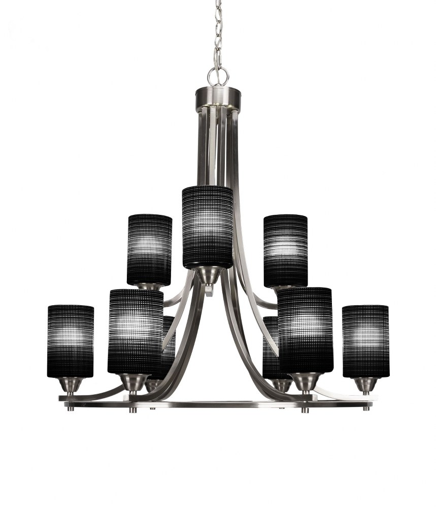 Toltec Lighting-3409-BN-4069-Paramount-9 Light Chandelier-28.5 Inches Wide by 29.75 Inches High   Brushed Nickel Finish with Black Matrix Glass
