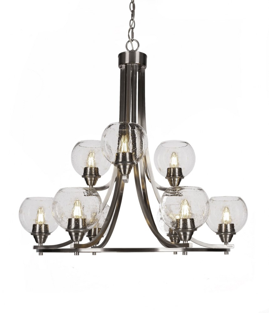 Toltec Lighting-3409-BN-4100-Paramount-9 Light Chandelier-28.5 Inches Wide by 29.75 Inches High   Brushed Nickel Finish with Clear Bubble Glass