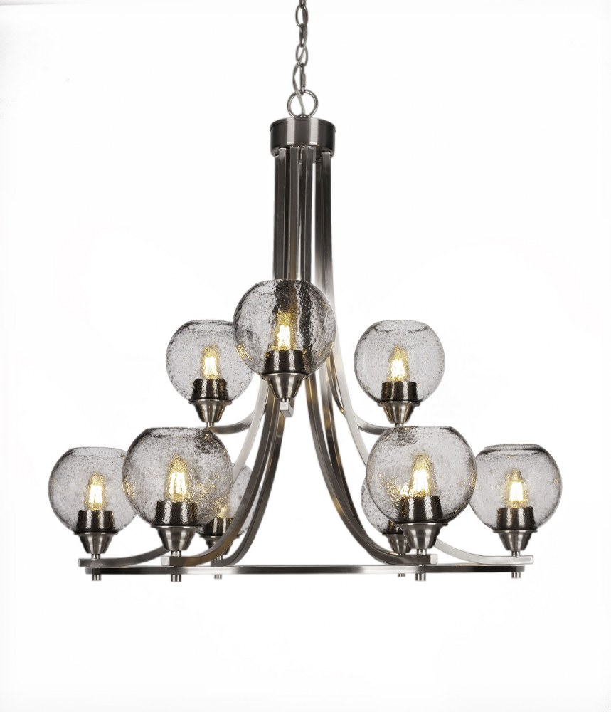 Toltec Lighting-3409-BN-4102-Paramount-9 Light Chandelier-28.5 Inches Wide by 29.75 Inches High   Brushed Nickel Finish with Smoke Bubble Glass