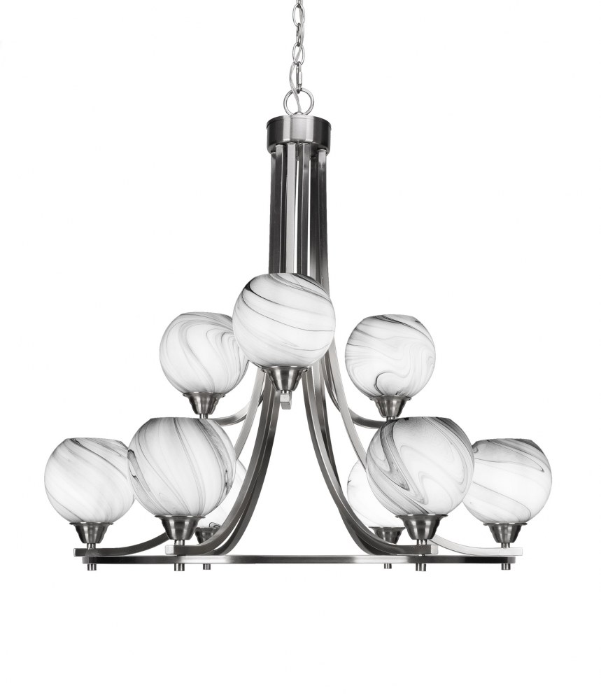 Toltec Lighting-3409-BN-4109-Paramount-9 Light Chandelier-28.5 Inches Wide by 29.75 Inches High   Brushed Nickel Finish with Onyx Swirl Glass
