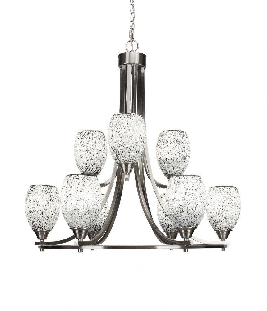 Toltec Lighting-3409-BN-4165-Paramount-9 Light Chandelier-28.5 Inches Wide by 29.75 Inches High   Brushed Nickel Finish with Black Fusion Glass