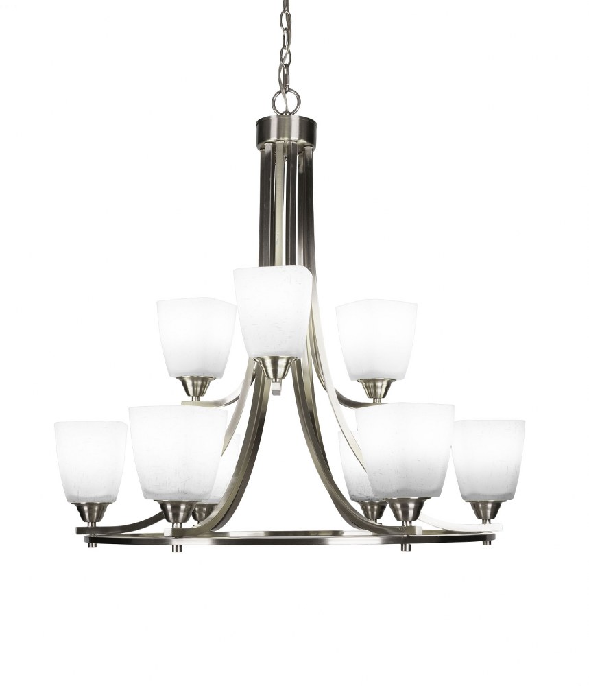 Toltec Lighting-3409-BN-460-Paramount-9 Light Chandelier-28.5 Inches Wide by 29.75 Inches High   Brushed Nickel Finish with White Muslin Glass