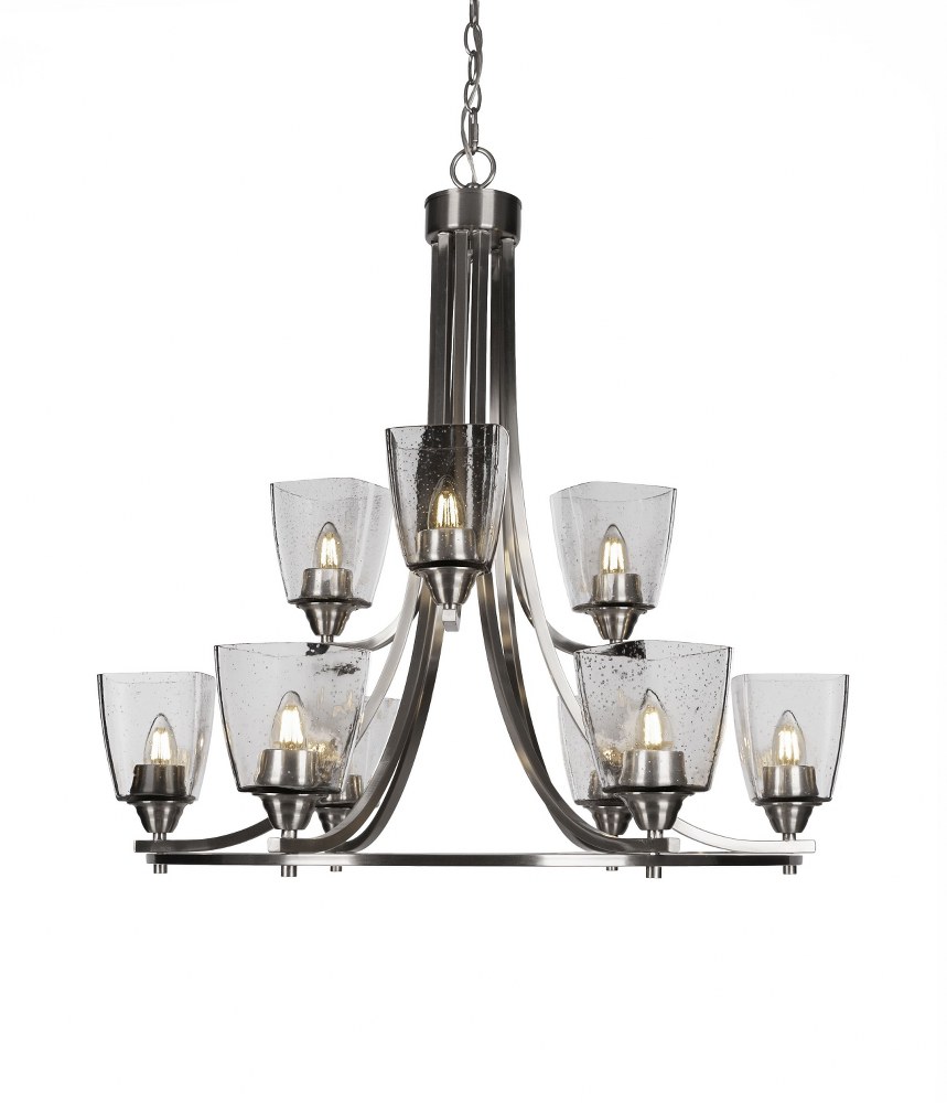 Toltec Lighting-3409-BN-461-Paramount-9 Light Chandelier-28.5 Inches Wide by 29.75 Inches High   Brushed Nickel Finish with Clear Bubble Glass