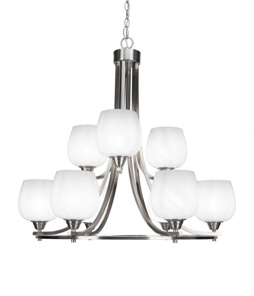Toltec Lighting-3409-BN-4811-Paramount-9 Light Chandelier-28.5 Inches Wide by 29.75 Inches High Brushed Nickel White Marble Paramount-9 Light Chandelier-28.5 Inches Wide by 29.75 Inches High