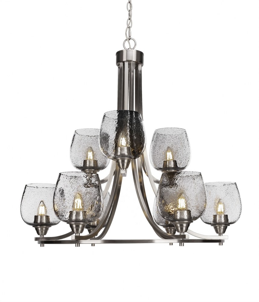 Toltec Lighting-3409-BN-4812-Paramount-9 Light Chandelier-28.5 Inches Wide by 29.75 Inches High   Brushed Nickel Finish with Smoke Bubble Glass
