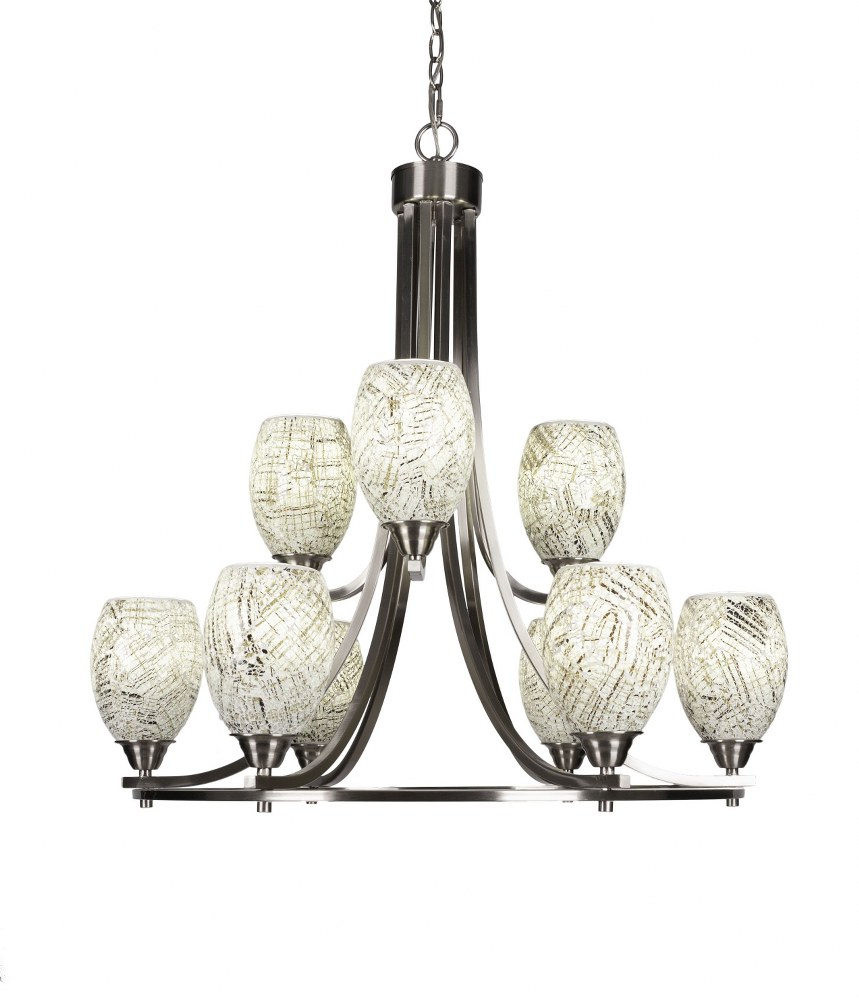 Toltec Lighting-3409-BN-5054-Paramount-9 Light Chandelier-28.5 Inches Wide by 29.75 Inches High   Brushed Nickel Finish with Natural Fusion Glass