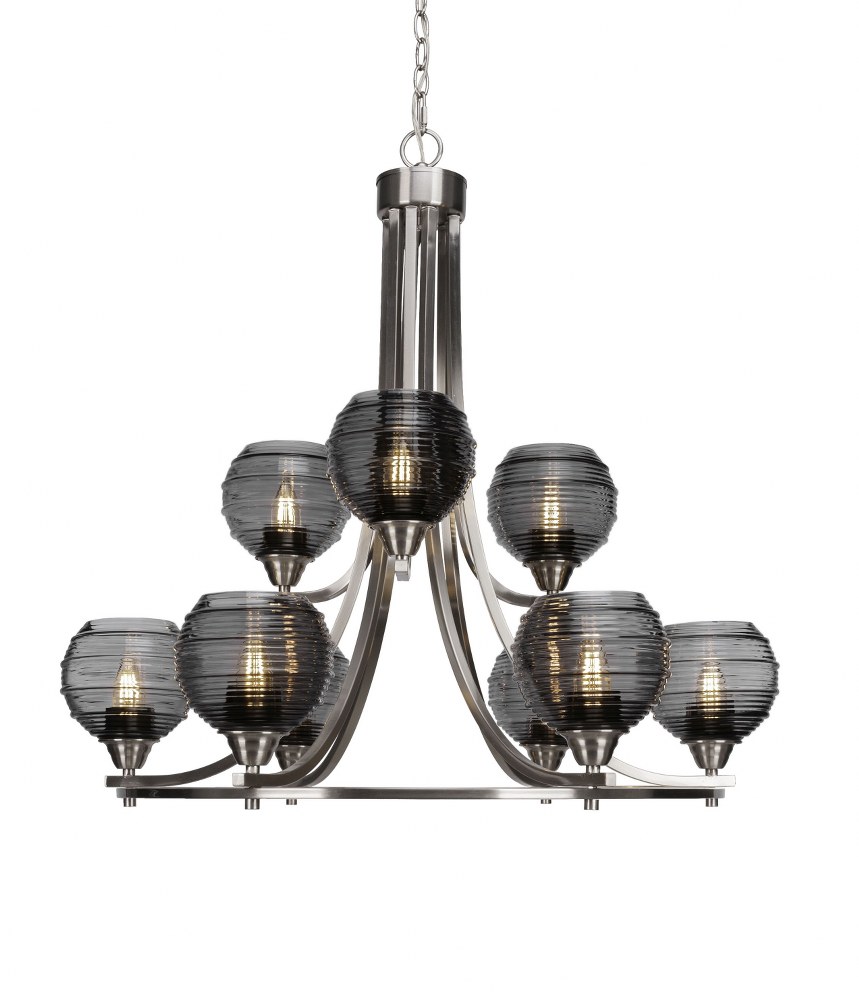 Toltec Lighting-3409-BN-5112-Paramount-9 Light Chandelier-28.5 Inches Wide by 29.75 Inches High Brushed Nickel Smoke Ribbed Paramount-9 Light Chandelier-28.5 Inches Wide by 29.75 Inches High - 4532670 - Lighting Material: Glass, Width/Diameter: 30.5, Height: 29. sku 4532670