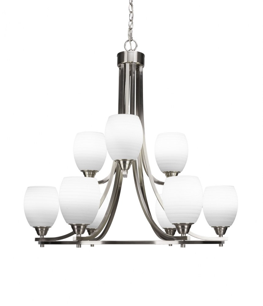 Toltec Lighting-3409-BN-615-Paramount-9 Light Chandelier-28.5 Inches Wide by 29.75 Inches High   Brushed Nickel Finish with White Linen Glass