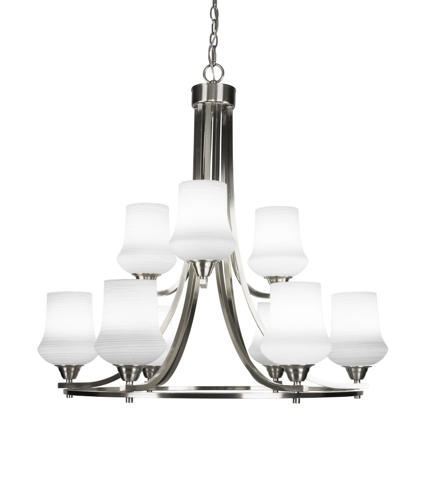 Toltec Lighting-3409-BN-681-Paramount-9 Light Chandelier-28.5 Inches Wide by 29.75 Inches High   Brushed Nickel Finish with Zilo White Linen Glass
