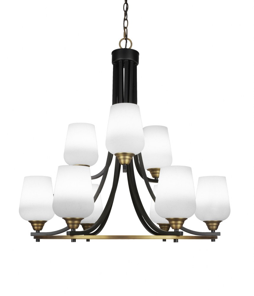 Toltec Lighting-3409-MBBR-211-Paramount-9 Light Chandelier-28.5 Inches Wide by 29.75 Inches High   Matte Black/Brass Finish with White Muslin Glass