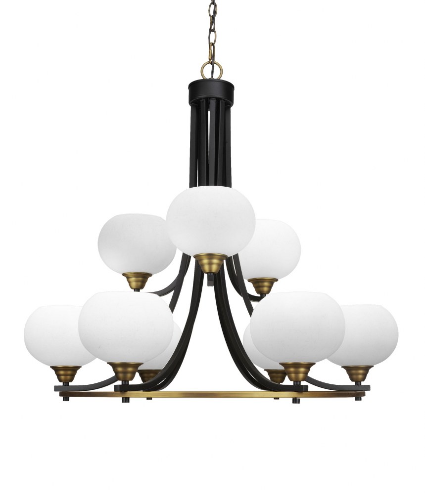 Toltec Lighting-3409-MBBR-212-Paramount-9 Light Chandelier-28.5 Inches Wide by 29.75 Inches High   Matte Black/Brass Finish with White Muslin Glass