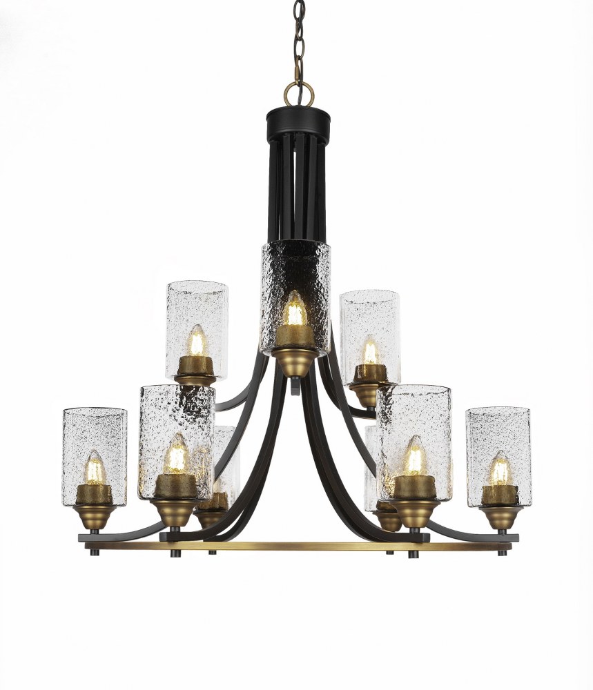 Toltec Lighting-3409-MBBR-3002-Paramount-9 Light Chandelier-28.5 Inches Wide by 29.75 Inches High   Matte Black/Brass Finish with Smoke Bubble Glass