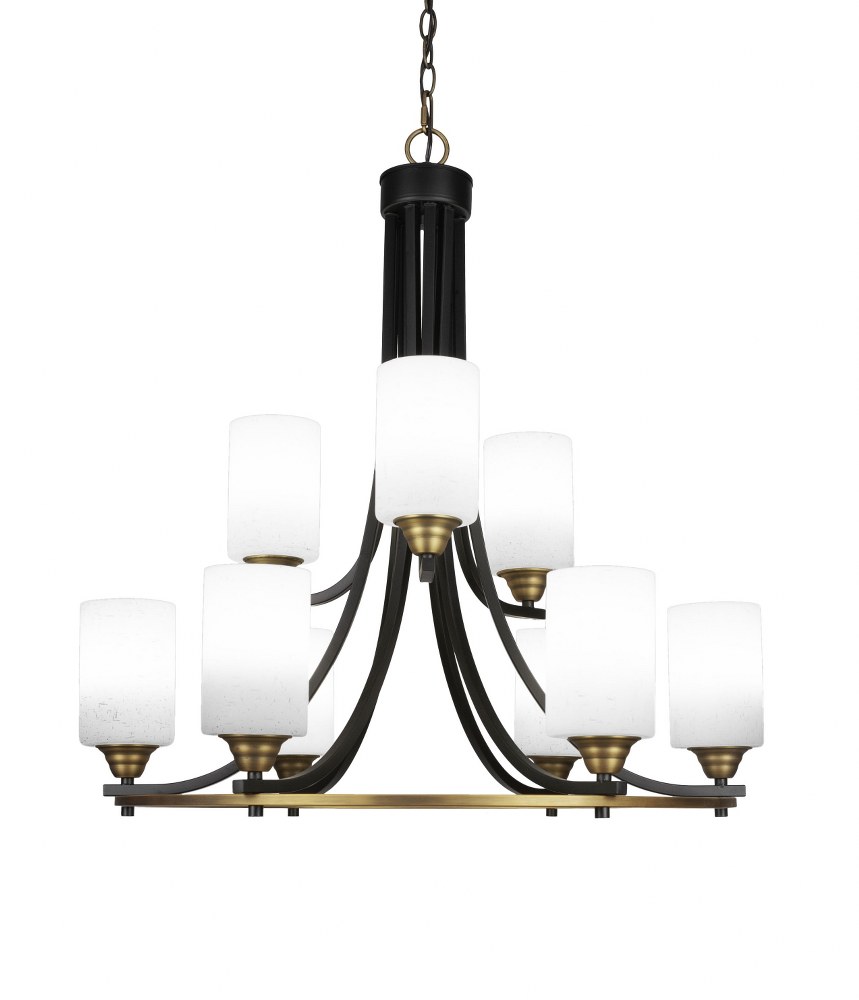 Toltec Lighting-3409-MBBR-310-Paramount-9 Light Chandelier-28.5 Inches Wide by 29.75 Inches High   Matte Black/Brass Finish with White Muslin Glass