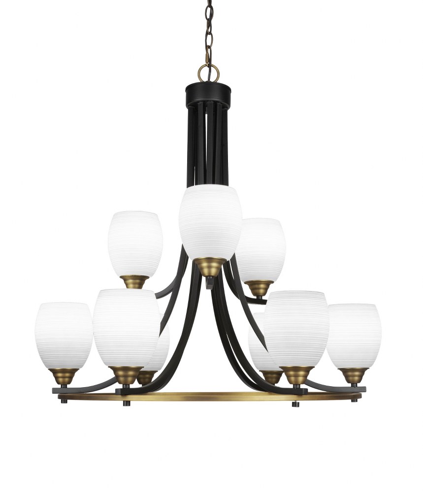 Toltec Lighting-3409-MBBR-4021-Paramount-9 Light Chandelier-28.5 Inches Wide by 29.75 Inches High   Matte Black/Brass Finish with White Matrix Glass