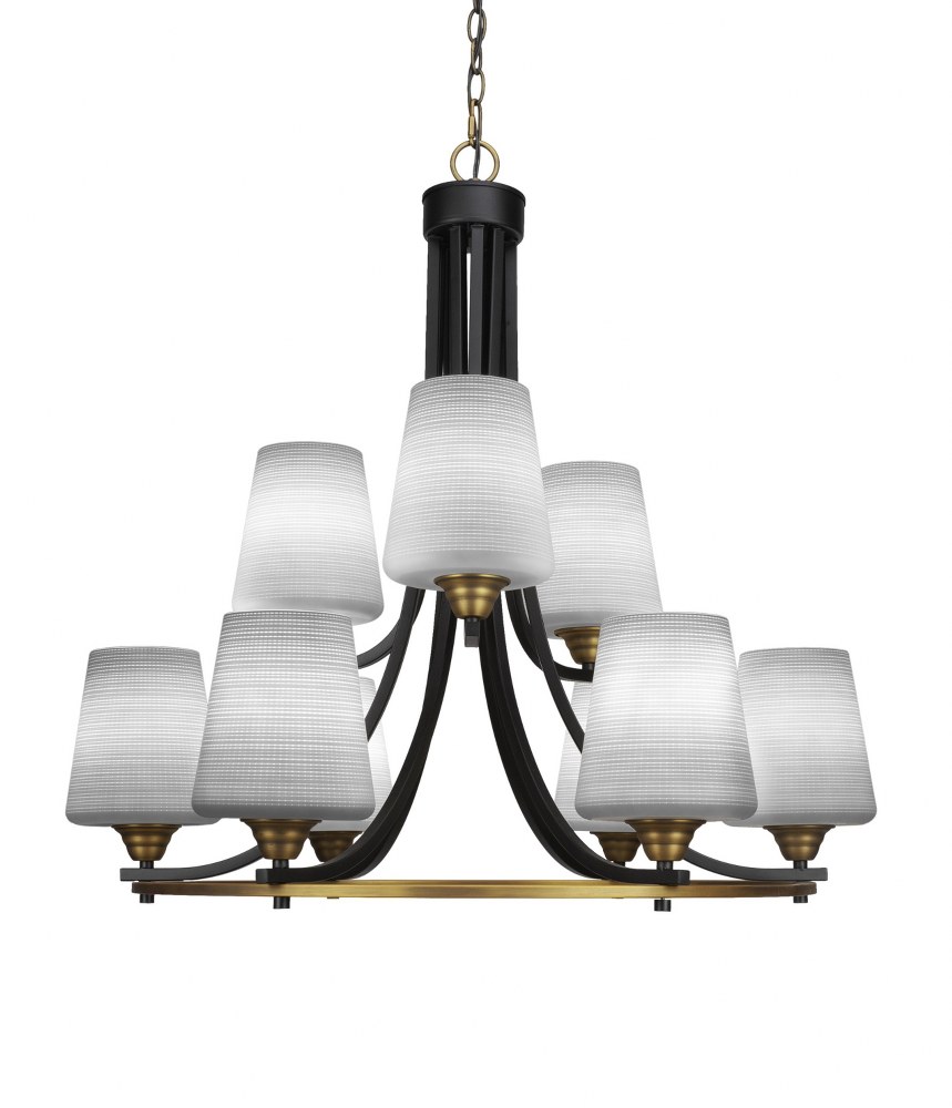 Toltec Lighting-3409-MBBR-4031-Paramount-9 Light Chandelier-28.5 Inches Wide by 29.75 Inches High Matte Black/Brass White Matrix Paramount-9 Light Chandelier-28.5 Inches Wide by 29.75 Inches High