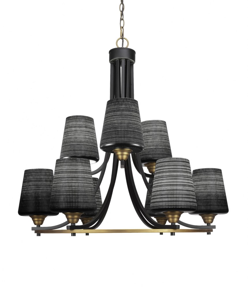 Toltec Lighting-3409-MBBR-4039-Paramount-9 Light Chandelier-28.5 Inches Wide by 29.75 Inches High   Matte Black/Brass Finish with Black Matrix Glass