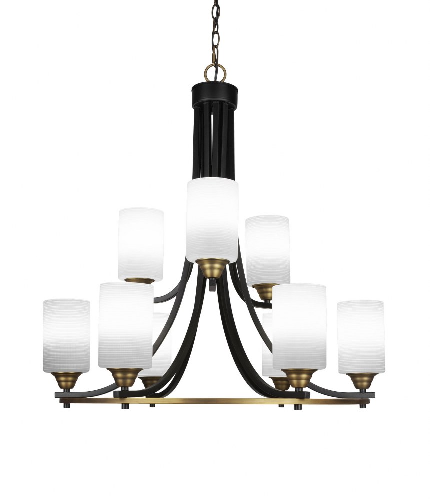 Toltec Lighting-3409-MBBR-4061-Paramount-9 Light Chandelier-28.5 Inches Wide by 29.75 Inches High   Matte Black/Brass Finish with White Matrix Glass