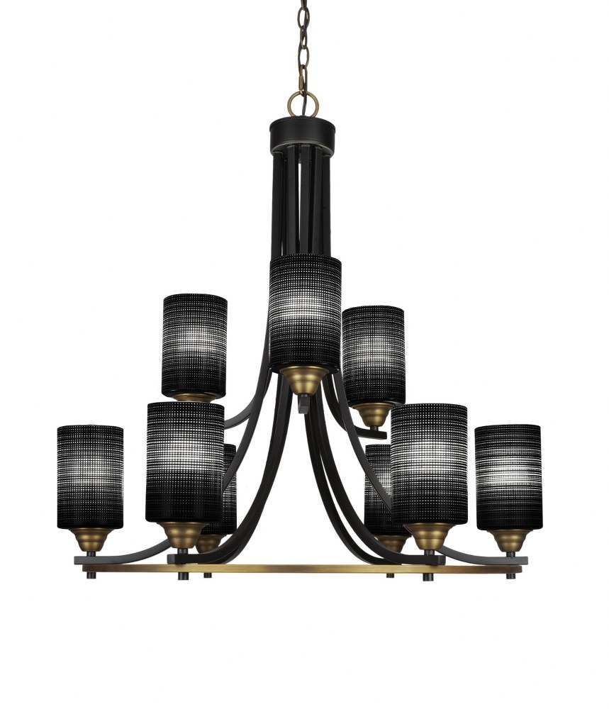 Toltec Lighting-3409-MBBR-4069-Paramount-9 Light Chandelier-28.5 Inches Wide by 29.75 Inches High   Matte Black/Brass Finish with Black Matrix Glass