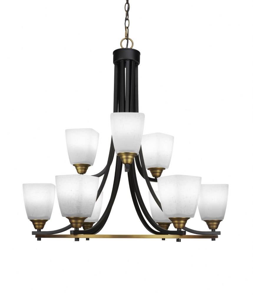 Toltec Lighting-3409-MBBR-460-Paramount-9 Light Chandelier-28.5 Inches Wide by 29.75 Inches High   Matte Black/Brass Finish with White Muslin Glass