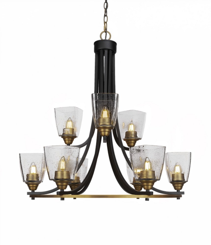 Toltec Lighting-3409-MBBR-461-Paramount-9 Light Chandelier-28.5 Inches Wide by 29.75 Inches High   Matte Black/Brass Finish with Clear Bubble Glass