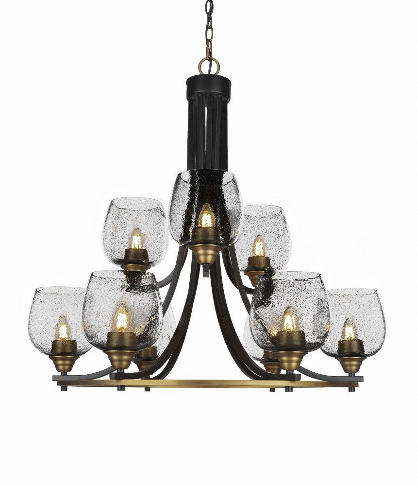 Toltec Lighting-3409-MBBR-4812-Paramount-9 Light Chandelier-28.5 Inches Wide by 29.75 Inches High   Matte Black/Brass Finish with Smoke Bubble Glass