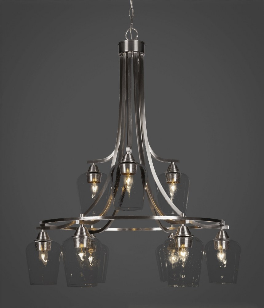 Toltec Lighting-3419-BN-210-Paramount - 9 Light Chandelier-36.5 Inches Tall and 30 Inches Wide Brushed Nickel Clear Bubble Paramount - 9 Light Chandelier-36.5 Inches Tall and 30 Inches Wide