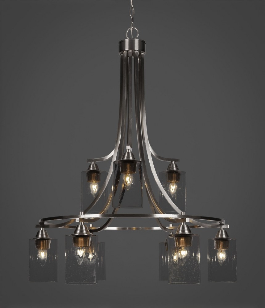 Toltec Lighting-3419-BN-300-Paramount - 9 Light Chandelier-36 Inches Tall and 29 Inches Wide Brushed Nickel Clear Bubble Paramount - 9 Light Chandelier-36 Inches Tall and 29 Inches Wide