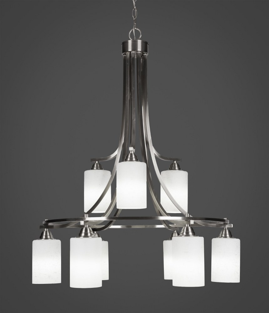 Toltec Lighting-3419-BN-310-Paramount - 9 Light Chandelier-36 Inches Tall and 29 Inches Wide Brushed Nickel White Muslin Paramount - 9 Light Chandelier-36 Inches Tall and 29 Inches Wide