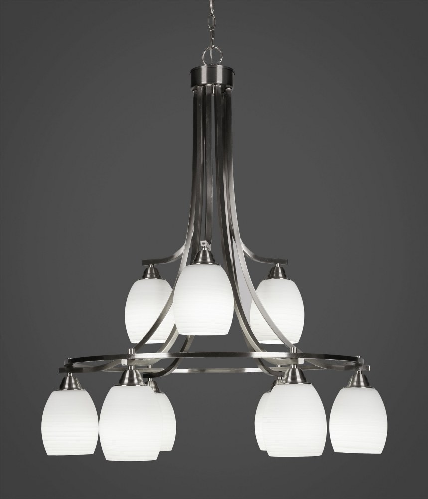 Toltec Lighting-3419-BN-615-Paramount - 9 Light Chandelier-36 Inches Tall and 30 Inches Wide Brushed Nickel White Linen Paramount - 9 Light Chandelier-36 Inches Tall and 30 Inches Wide