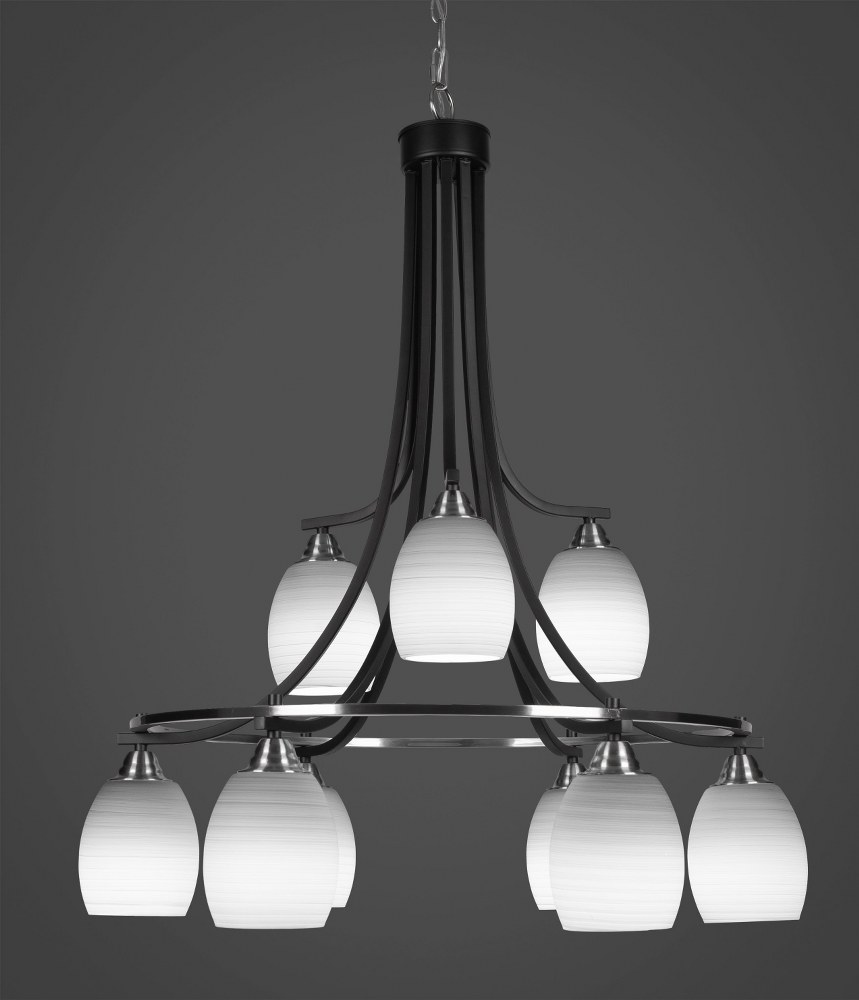 Toltec Lighting-3419-MBBN-615-Paramount - 9 Light Chandelier-36 Inches Tall and 30 Inches Wide Matte Black/Brushed Nickel White Linen Paramount - 9 Light Chandelier-36 Inches Tall and 30 Inches Wide