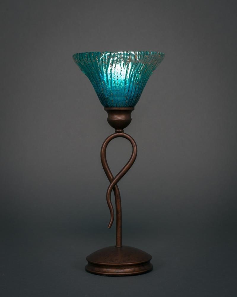 Toltec Lighting-35-BRZ-458-Leaf - 1 Light Mini Table Lamp-16.75 Inches Tall and 7 Inches Wide Bronze Teal Crystal Bronze Finish with Kiwi Green Crystal Glass