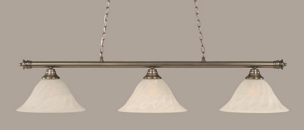 Toltec Lighting-373-BN-5731-Oxford-Three Light Billiard-14 Inches Wide by 11.75 Inches High   Brushed Nickel Finish with White Alabaster Swirl Glass