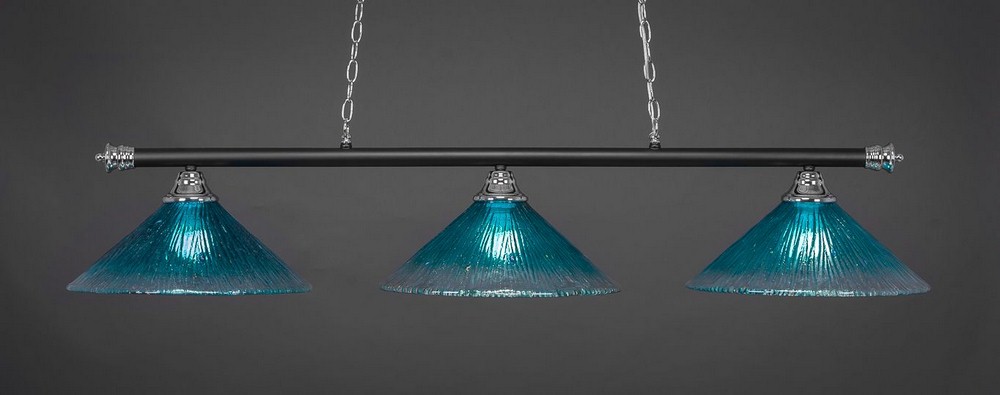 Toltec Lighting-373-CHMB-715-Oxford - 3 Light Billiard/Island-11.5 Inches Tall and 16 Inches Wide Chrome/Matte Black Teal Crystal Oxford - 3 Light Billiard/Island-11.5 Inches Tall and 16 Inches Wide