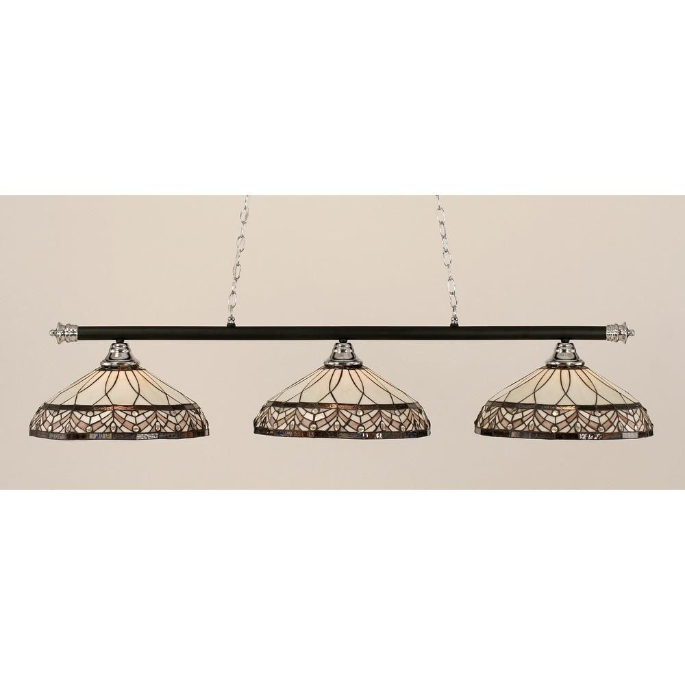 Toltec Lighting-373-CHMB-948-Oxford - 3 Light Billiard/Island-12 Inches Tall and 16 Inches Wide Chrome/Matte Black Royal Merlot Tiffany Oxford - 3 Light Billiard/Island-12 Inches Tall and 16 Inches Wi