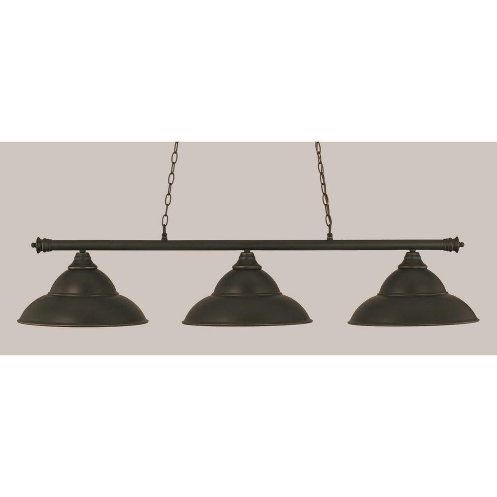 Toltec Lighting-373-DG-429-DG-Oxford - 3 Light Billiard/Island-12 Inches Tall and 16 Inches Wide Dark Granite Dark Granite Brushed Nickel Finish with Brushed Nickel Double Bubble Metal Shade