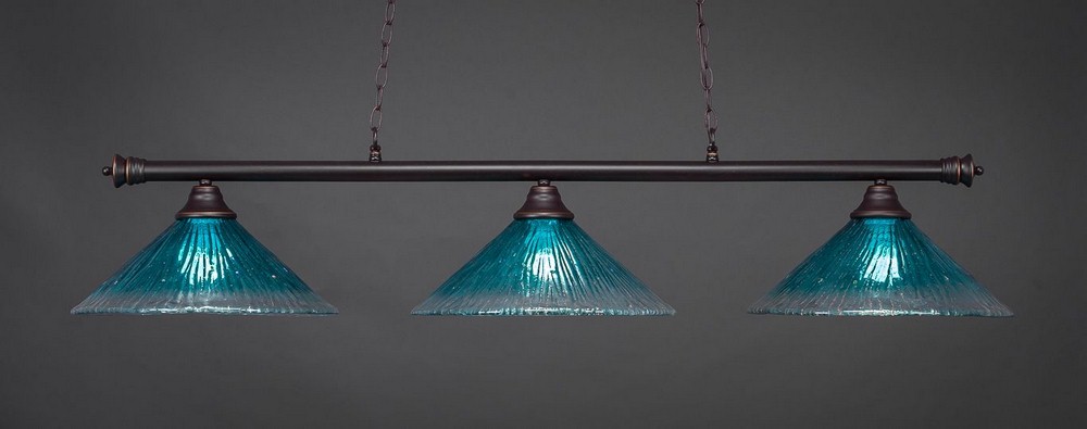 Toltec Lighting-373-DG-715-Oxford - 3 Light Billiard/Island-11.5 Inches Tall and 16 Inches Wide Dark Granite Teal Crystal Oxford - 3 Light Billiard/Island-11.5 Inches Tall and 16 Inches Wide