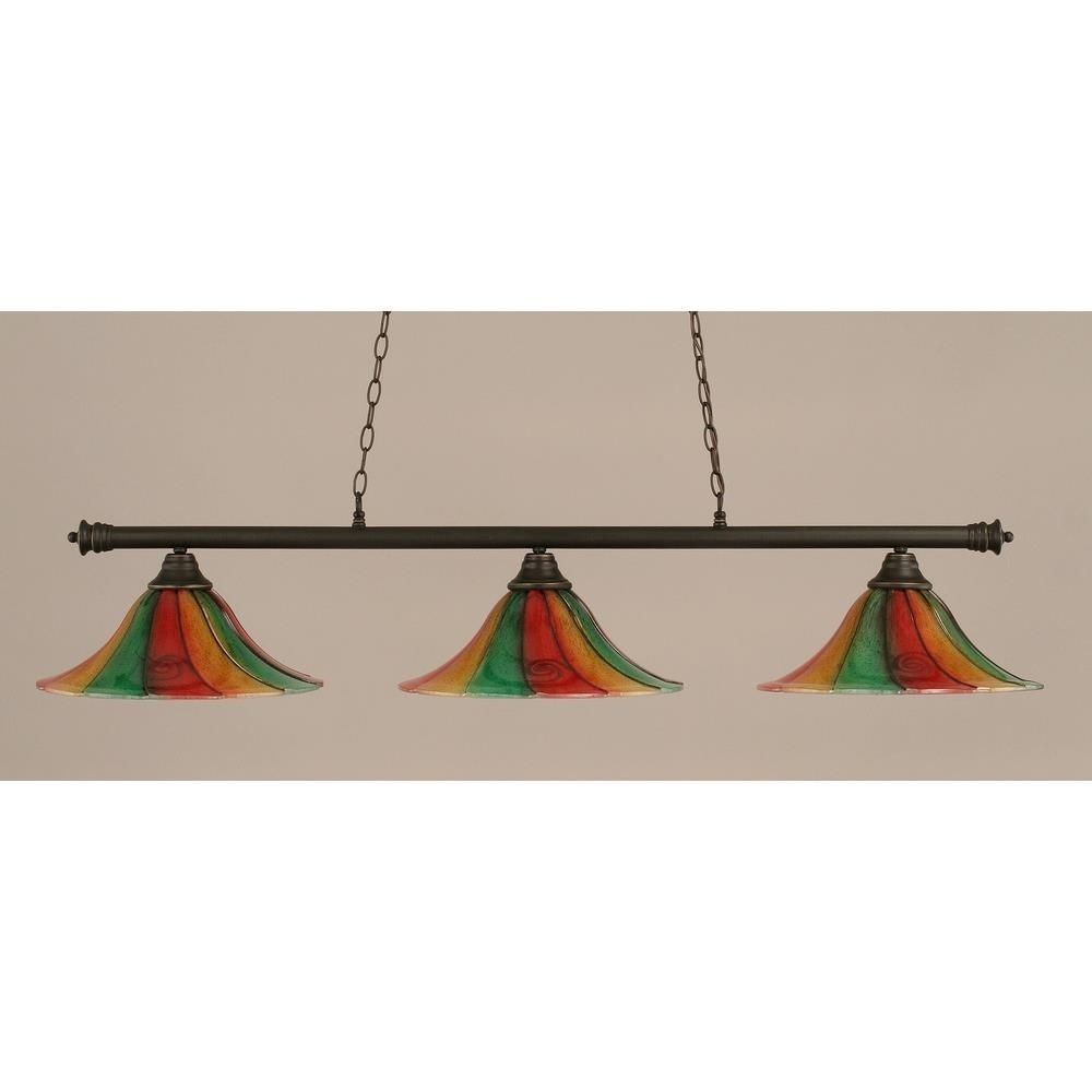 Toltec Lighting-373-DG-767-Oxford-Three Light Billiard-16 Inches Wide by 11.25 Inches High Dark Granite Mardi Gras Oxford-Three Light Billiard-16 Inches Wide by 11.25 Inches High