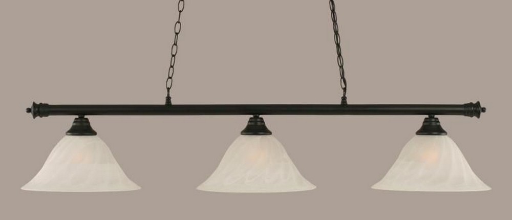 Toltec Lighting-373-MB-5731-Oxford - Three Light Billiard   Matte Black Finish with White Alabaster Swirl Glass