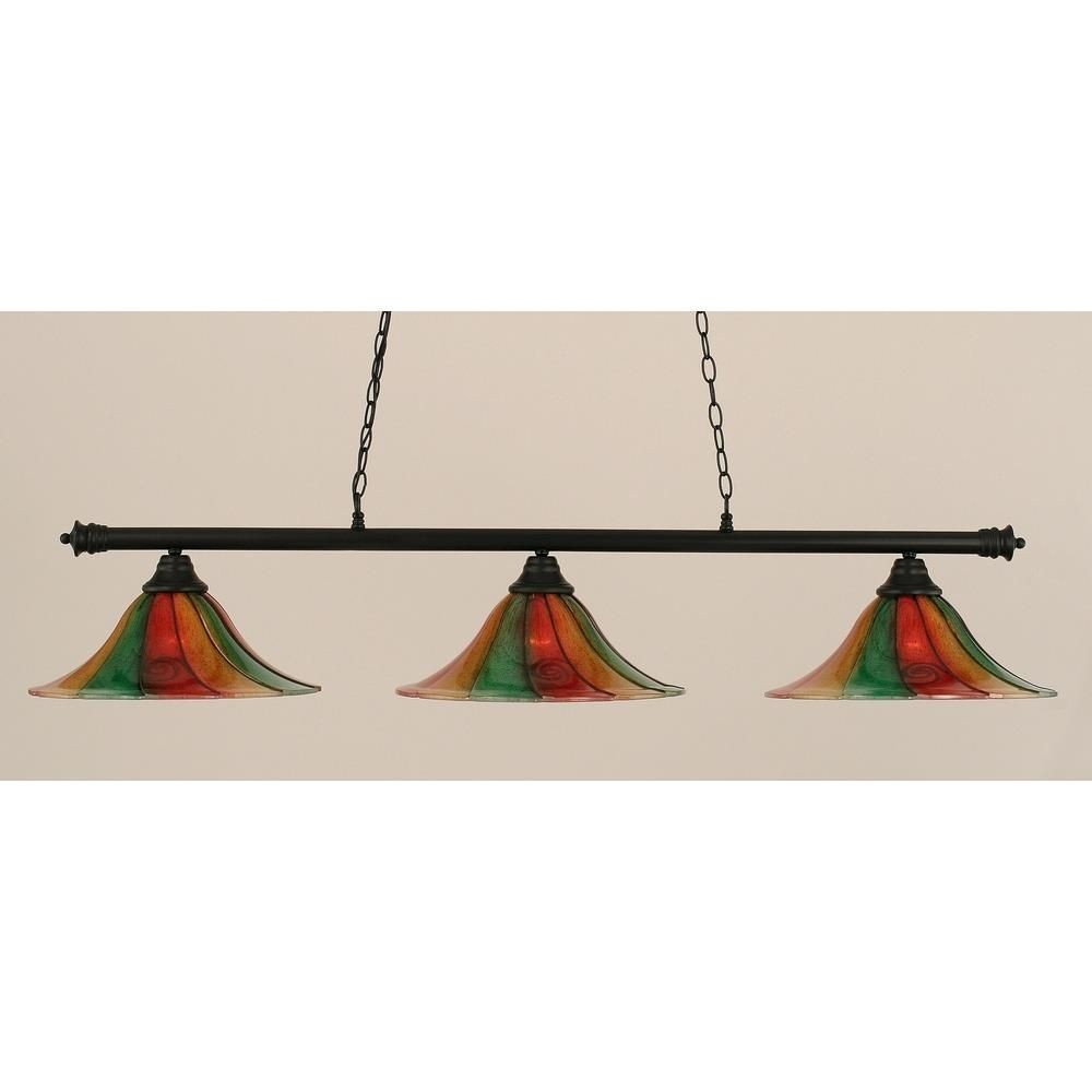 Toltec Lighting-373-MB-767-Oxford-Three Light Billiard-16 Inches Wide by 11.25 Inches High Matte Black Mardi Gras Oxford-Three Light Billiard-16 Inches Wide by 11.25 Inches High